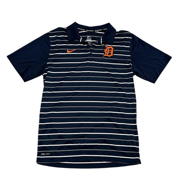 Men’s Small Nike Baseball Detroit Tigers Logo Striped Polo Shirt Short Sleeve - Picture 4 of 9
